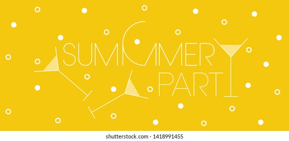 Summer party - hand drawn lettering on yellow background. Flat vector illustration for party invitations, greetings, seasonal design and decoration, cards, posters, flyers, banners, prints, web.