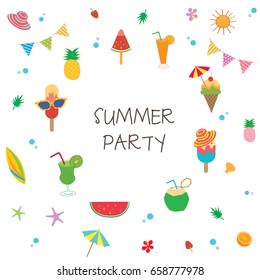 Summer party with ice cream and fruit symbol design to cute pattern.