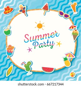 Summer party with ice cream and fruit symbol decorated with water pool.