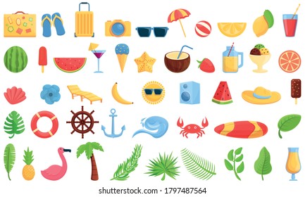 Summer party icons set. Cartoon set of summer party vector icons for web design