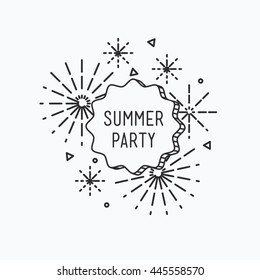 Summer party. Inspirational vector illustration, motivational quotes typographic poster design in flat style, thin line icons for frame, greeting card, e-mail newsletters, web banners