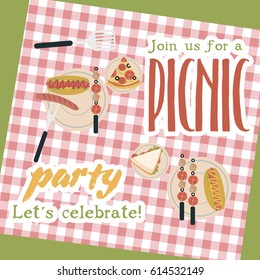 Summer party invitation Barbecue picnic template. Vector illustration.