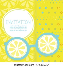 Summer Party Invitation Card, Colorful Background And Slices Of Lime