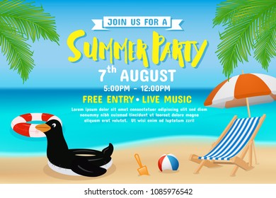 Summer party invitation flyer background template design.Vector illustration