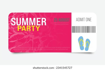 Summer party invitation ticket admit one. Vector illustration