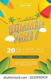 Summer party invitation with yellow color