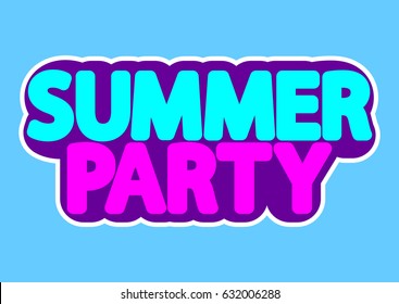 Summer Party, isolated sticker, words design template, vector illustration