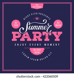 Summer Party lettering. Flyer, Banner or Poster Design. Vector illustration.