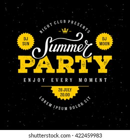 Summer Party Lettering. Flyer, Banner Or Poster Desing. Vector Illustration.