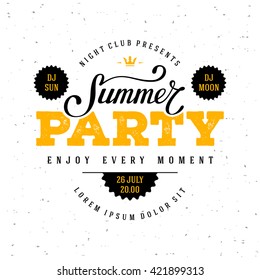 Summer Party Lettering. Vector Illustration.