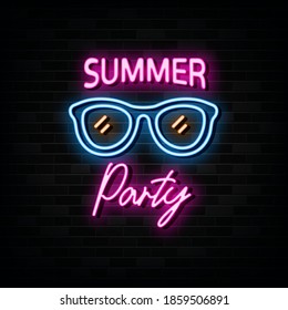 Summer Party Neon Signs Vector. Design Template Neon Style