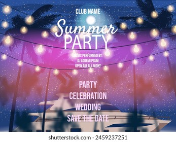 Summer Party, Night Beach Palms Banner, Flyer