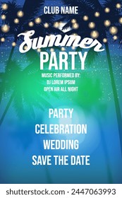 Summer Party Night Beach Template Design Palms Party Poster, Flyer