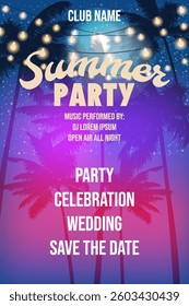 Summer Party Night Beach Template Design Palms Party Poster, Flyer
