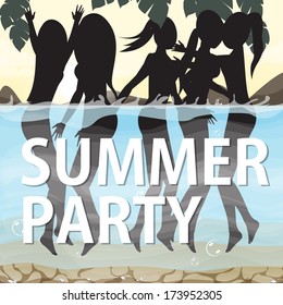 Summer Party People Poster - Vector Illustration, Graphic Design Editable For Your Design. 