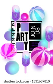 Summer party poster with avstracr ice cream and balls. Vector illustration