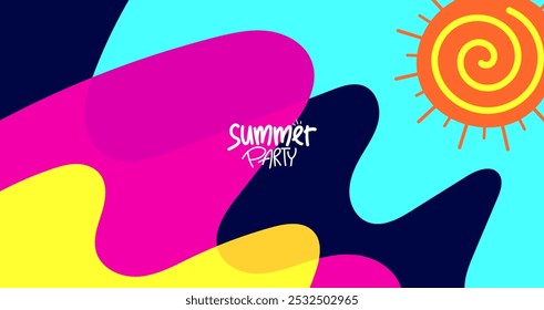 poster de festa de verão. fundo, layout de hd, design de banner, modelo de cartão de saudação. estilo de ilustração vetorial