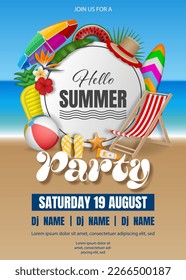 summer party poster with beach elements. summer party flyer