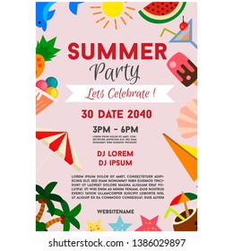summer party poster celebration flat element border vector illustration