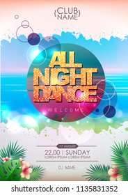 Summer party poster design. All night dance