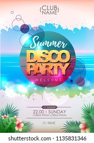 Summer party poster design on neon background
