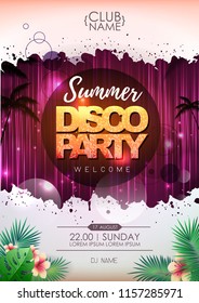 Summer party poster design on neon background