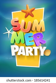 Summer Party Poster design template. Elements are layered separately in vector file.