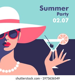 Summer party poster design template. Minimalistic style vector illustration.