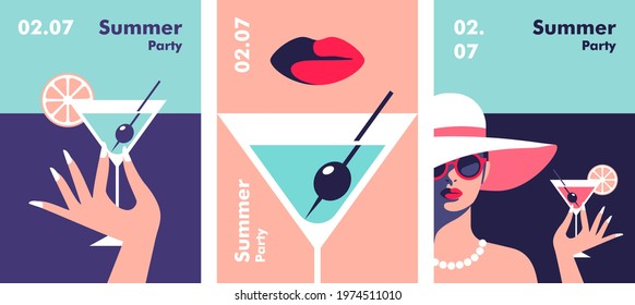 Summer Party Poster Design Template. Vector Illustration In Minimalistic Style.