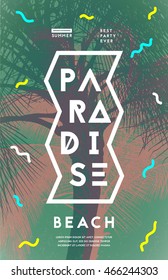 Summer party poster design template with palm trees silhouettes. Modern style. Vector illustration