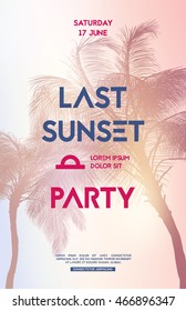 Summer party poster design template with palm trees silhouettes. Modern style. Vector illustration