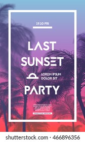 Summer party poster design template with palm trees silhouettes. Modern style. Vector illustration