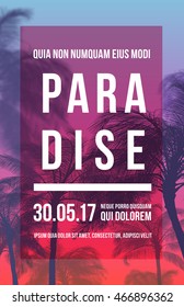 Summer party poster design template with palm trees silhouettes. Modern style. Vector illustration