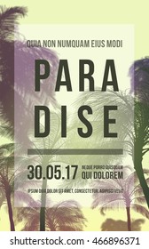 Summer party poster design template with palm trees silhouettes. Modern style. Vector illustration