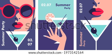 Summer party poster design template. Minimalistic style vector illustration.