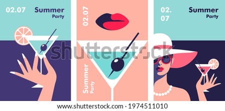 Summer party poster design template. Vector illustration in Minimalistic style.