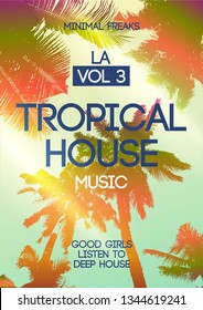 Summer Party poster design. Trending colors modern botany design for Summer music tropical house party flyer artwork template A4. Tropical Sunrise - Vector 