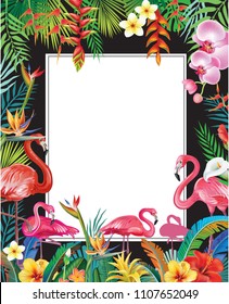 Summer Party Poster with Flamingoes and Flowers