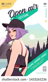 Summer party poster or flyer design template with sexy female on the beach. Party invitation. Modern style. Vector illustration