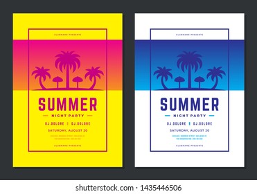 Summer party poster or flyer design template modern clean style. Night club event typography. Vector illustration.