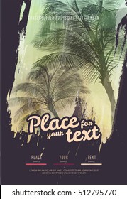 Summer party poster or flyer design template with palm trees silhouettes. Modern style. Vector illustration