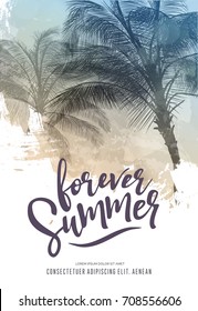 Summer party poster or flyer design template with palm trees silhouettes. Modern style. Vector illustration