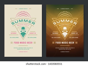 Summer party poster or flyer retro design template. Night club event typography. Vector illustration.