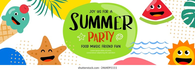 Summer party poster with funny character background.