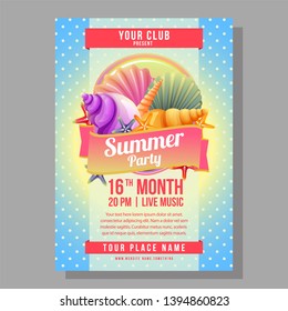 summer party poster holiday with sea shell vector illustration