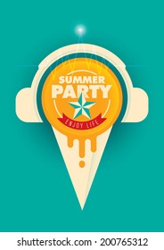 Summer party poster with ice cream. Vector illustration.