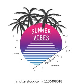 Summer party poster isolated on white background. Modern summer backdrop for web site, wallpaper, placard and ad. Useful for cover, banner and print materials. Creative art concept,vector illustration