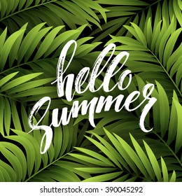 Summer party poster with palm leaf and lettering