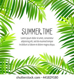 Sommerpartyplakat mit Palmenblatt und Schriftzug. Sommerzeit. Vektorgrafik