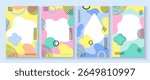 Summer party poster set, geometric memphis style. Hello summer  banner, cards, flayer with hand lettering Deformed fluid uneven organic seamless lines vector funky groovy maze backgrounds